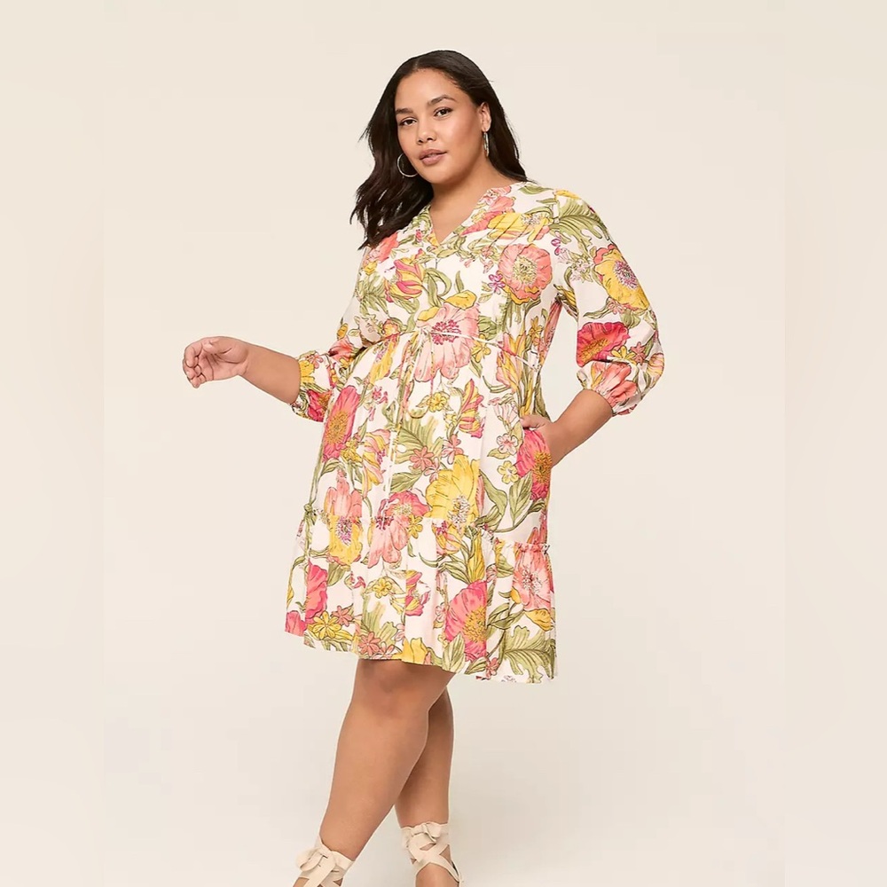 Floral Pintuck Dress with Belt